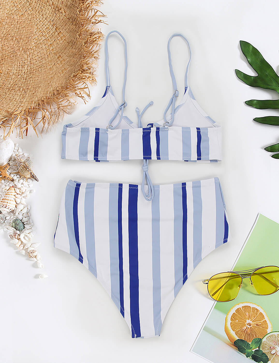 Blooming Jelly_Adorable Blue Color Block High Waisted Bikini_Blue Stripe_114195_25_Women Vacation Outfits_Swimsuit_Bikini Set