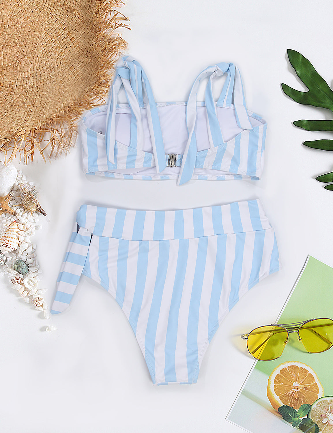 Sandy Mermaid Bandeau High Waist Stripe Bikini Set - Blooming Jelly