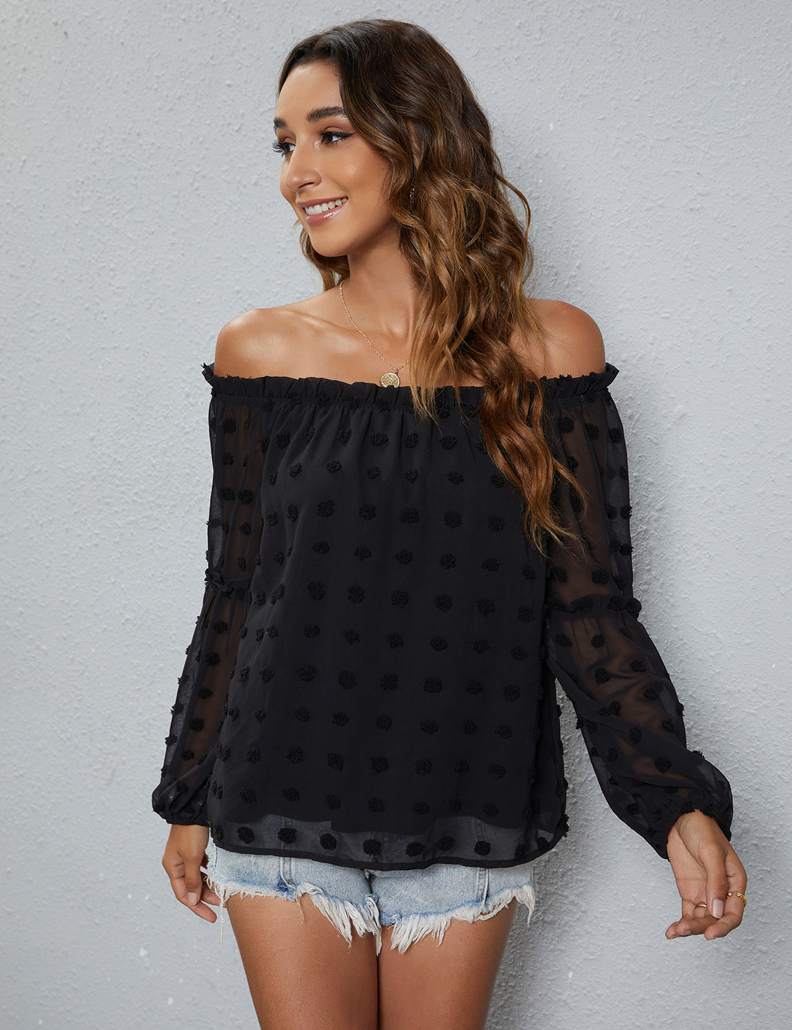 Dotted Swiss Off the Shoulder Blouse