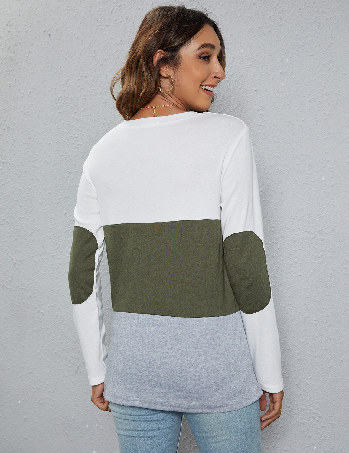 Color Block Long Sleeve Shirt with Elbow Patch