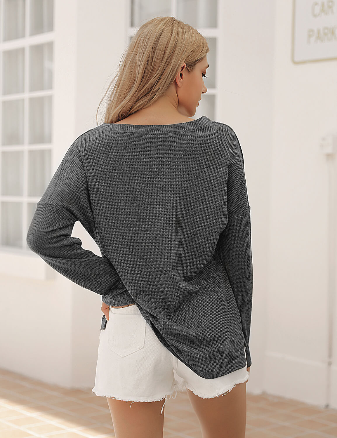 Blooming Jelly_Casual Knitted Long Sleeve Pocket T-Shirt_Gray_152694_07_2020 Women Autumn Wear Fashion_Tops_T-Shirt