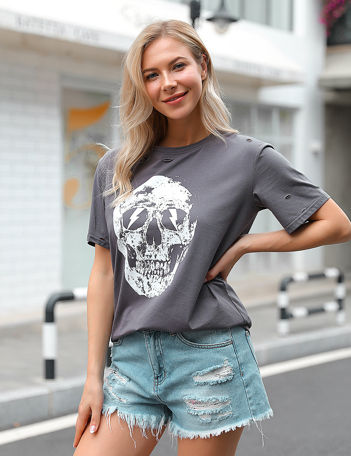 Streetwear Cutout Hole Cool Skull T-Shirt - Blooming Jelly