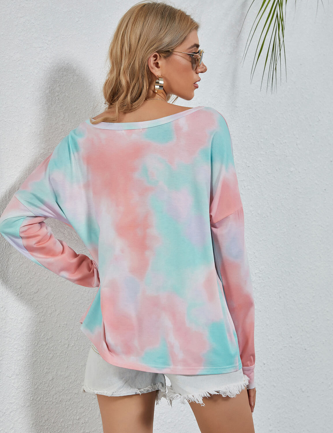 Blooming Jelly_Chic Girl Round Neck Tie Dye T-Shirt_Tie Dye Print_155288_14_Street Style Women Fashion Outfits_Tops_T-Shirt