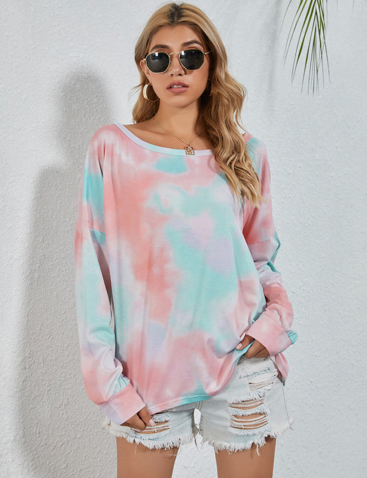 Blooming Jelly_Chic Girl Round Neck Tie Dye T-Shirt_Tie Dye Print_155288_14_Street Style Women Fashion Outfits_Tops_T-Shirt