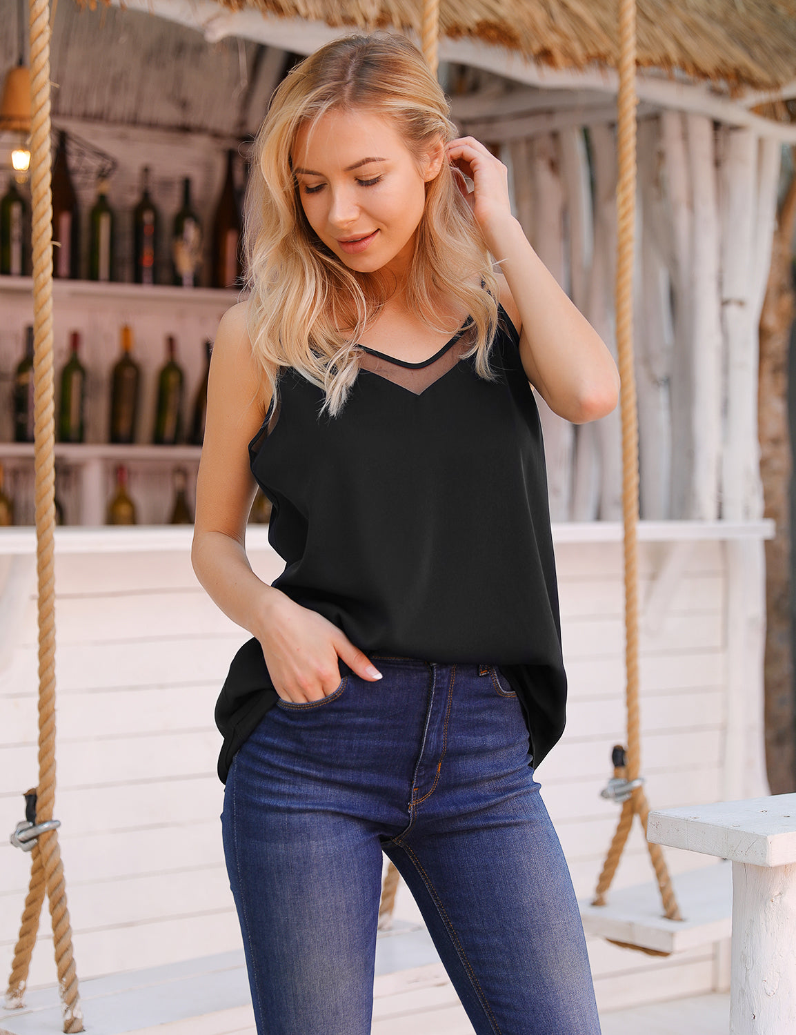 Adore You Loose Blouse Comfy Black Cami Top - Blooming Jelly