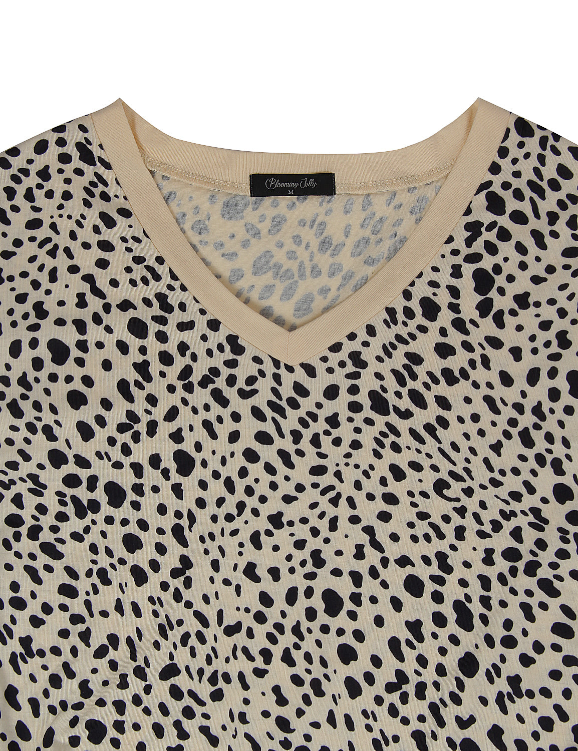 Leopard Print V Neck Long Sleeve T-Shirt - Blooming Jelly