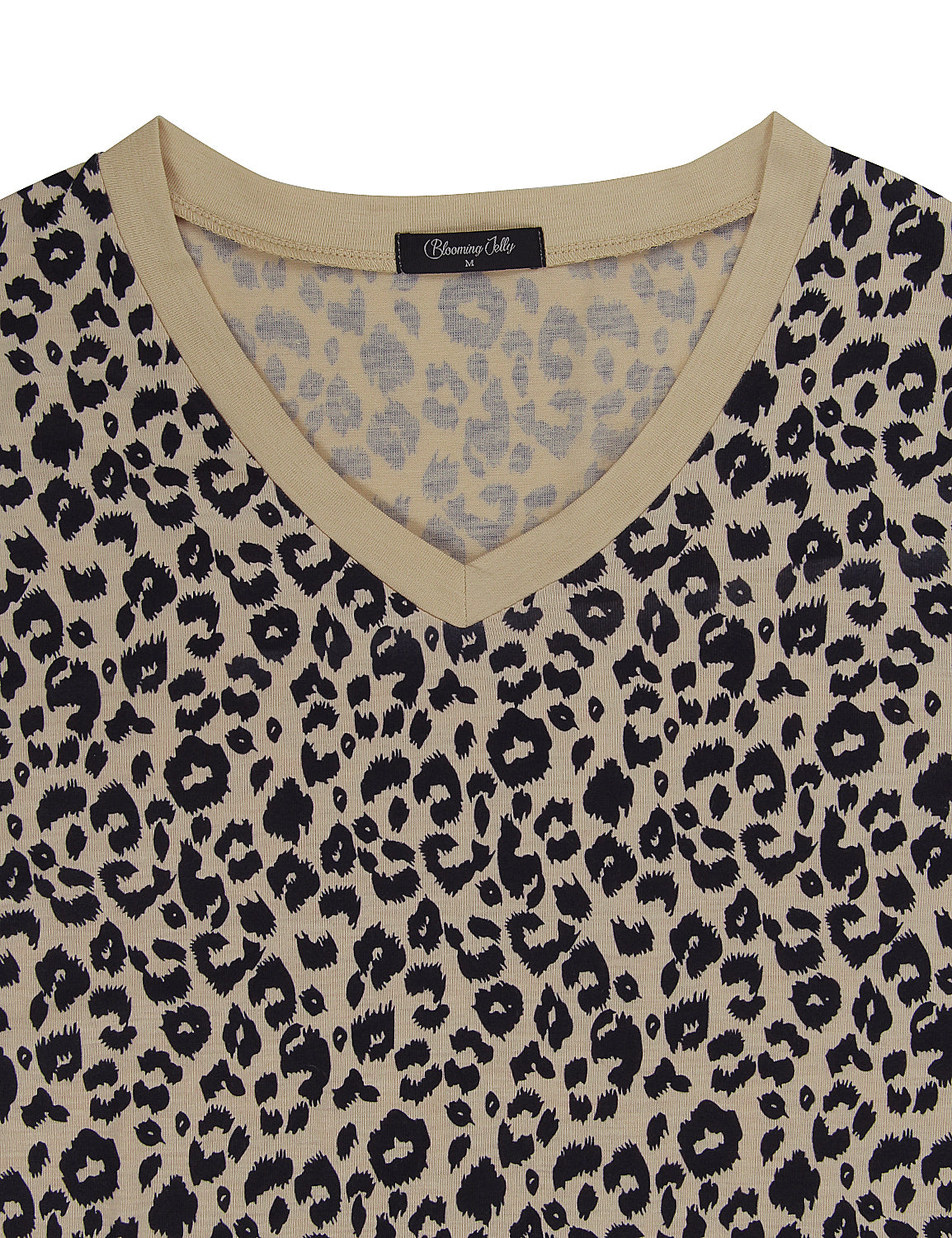 Leopard Print V Neck Long Sleeve T-Shirt - Blooming Jelly