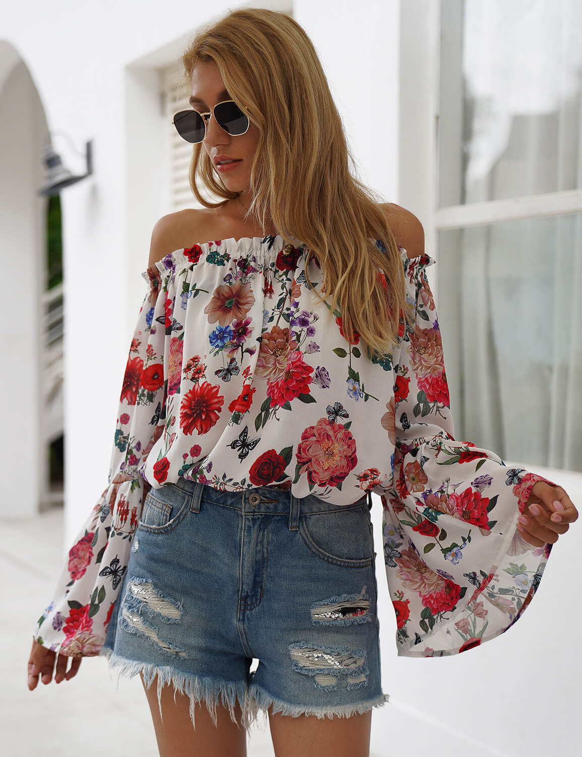 Rose Garden Off Shoulder Floral Blouse