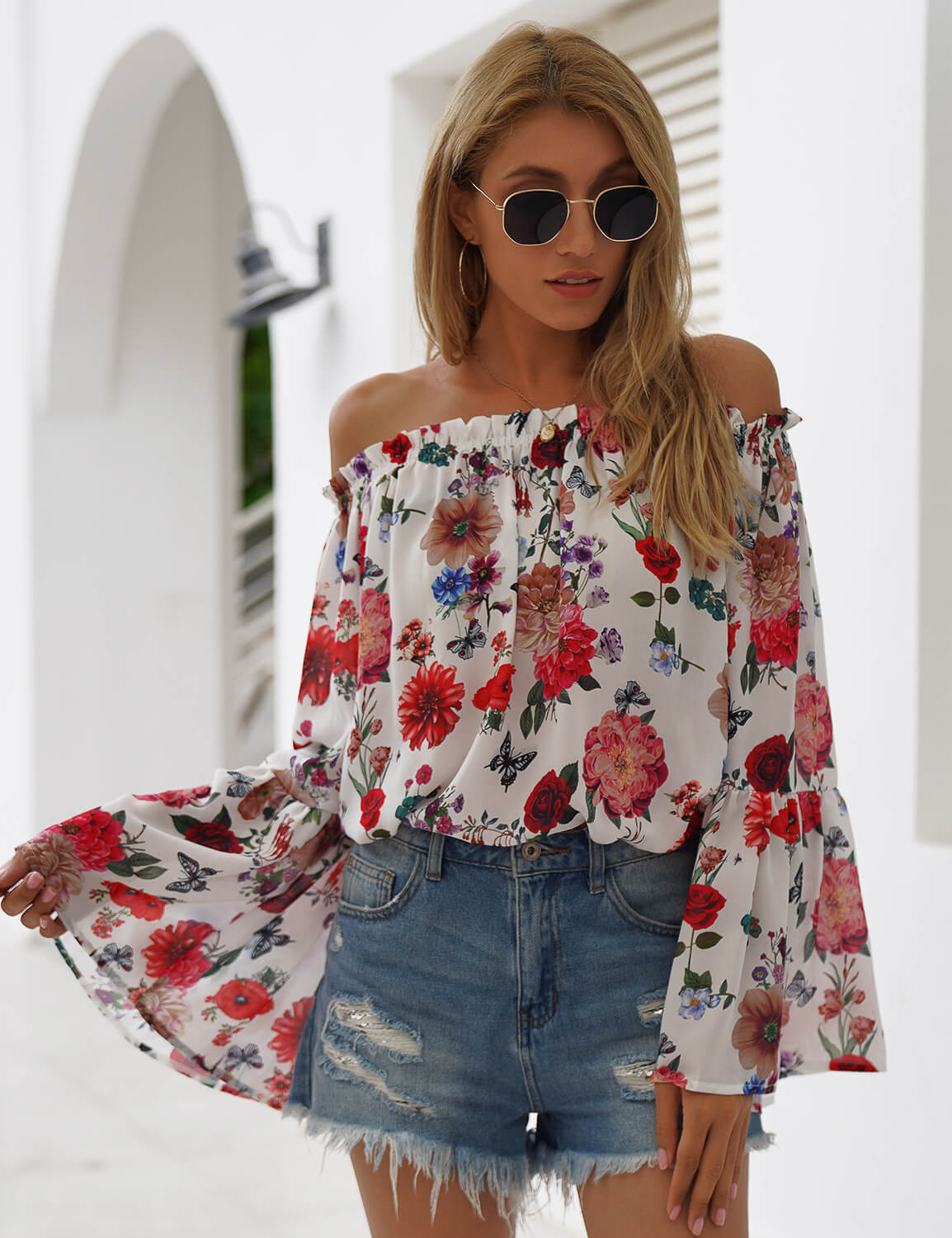Blooming Jelly_Rose Garden Off Shoulder Floral Blouse_Floral Print_156288_21_Women Fashionable Outfits_Tops_Blouse