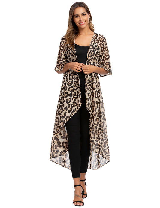 Urban Chic Leopard Long Chiffon Cover Up - Blooming Jelly