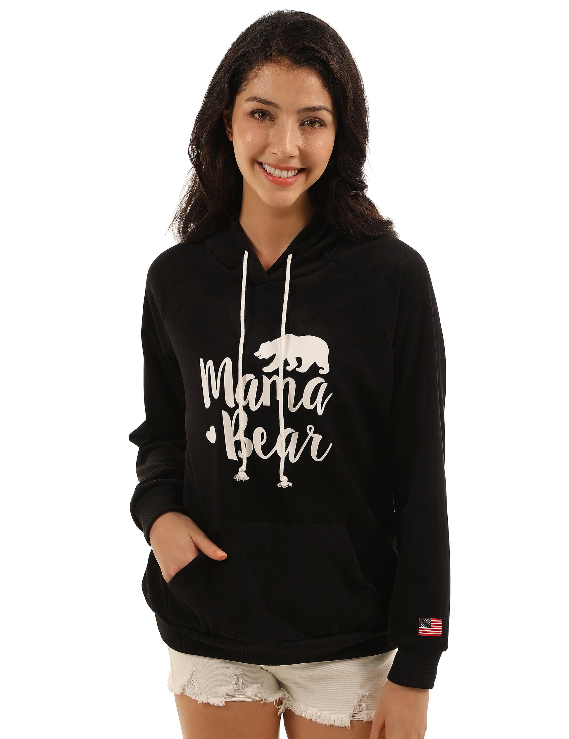 Cozy Mama Bear Print Pouch Pocket Hoodies - Blooming Jelly