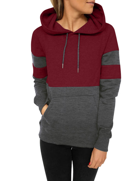 Sporty Color Block Hoodie With Front Pocket