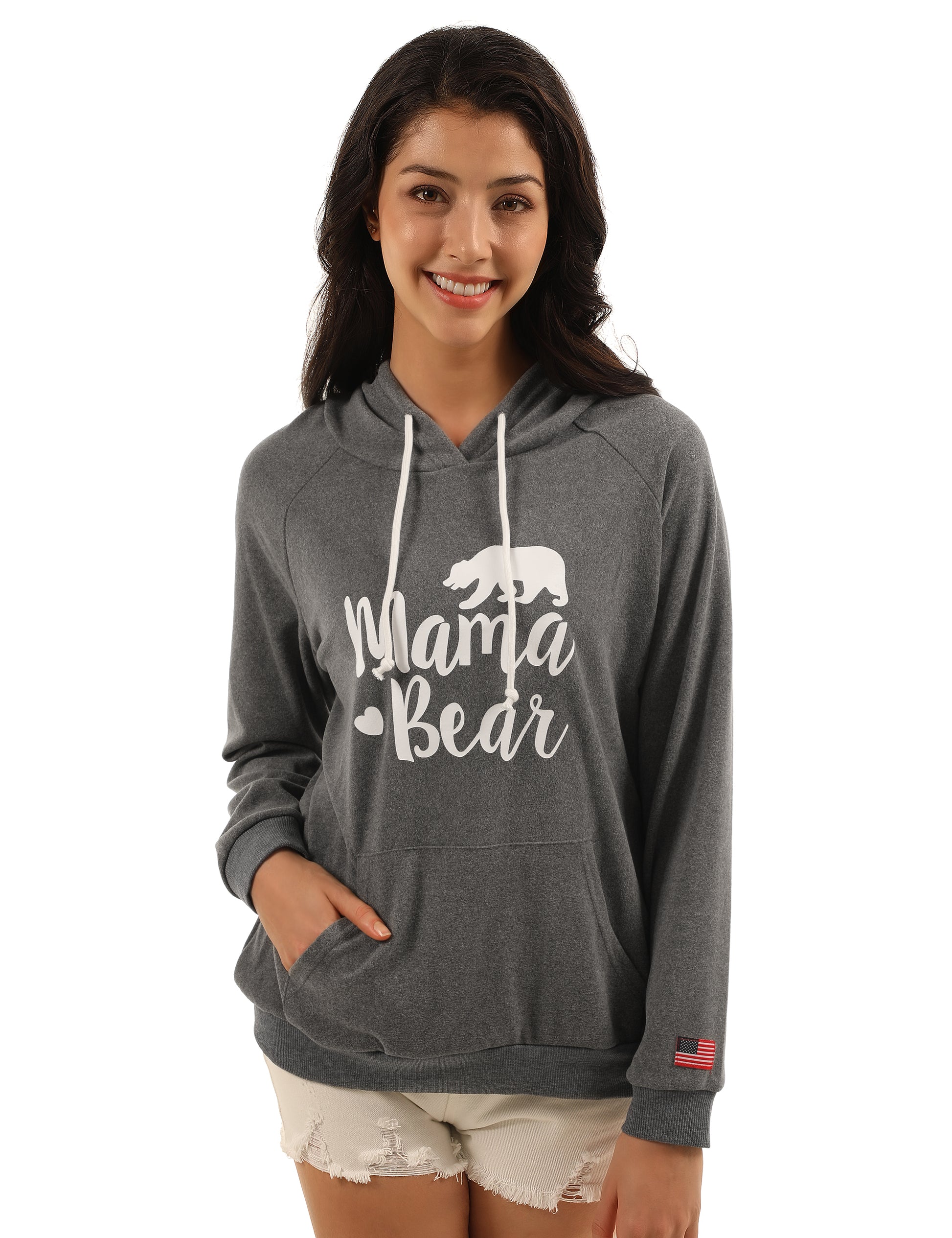 Cozy Mama Bear Print Pouch Pocket Hoodies - Blooming Jelly
