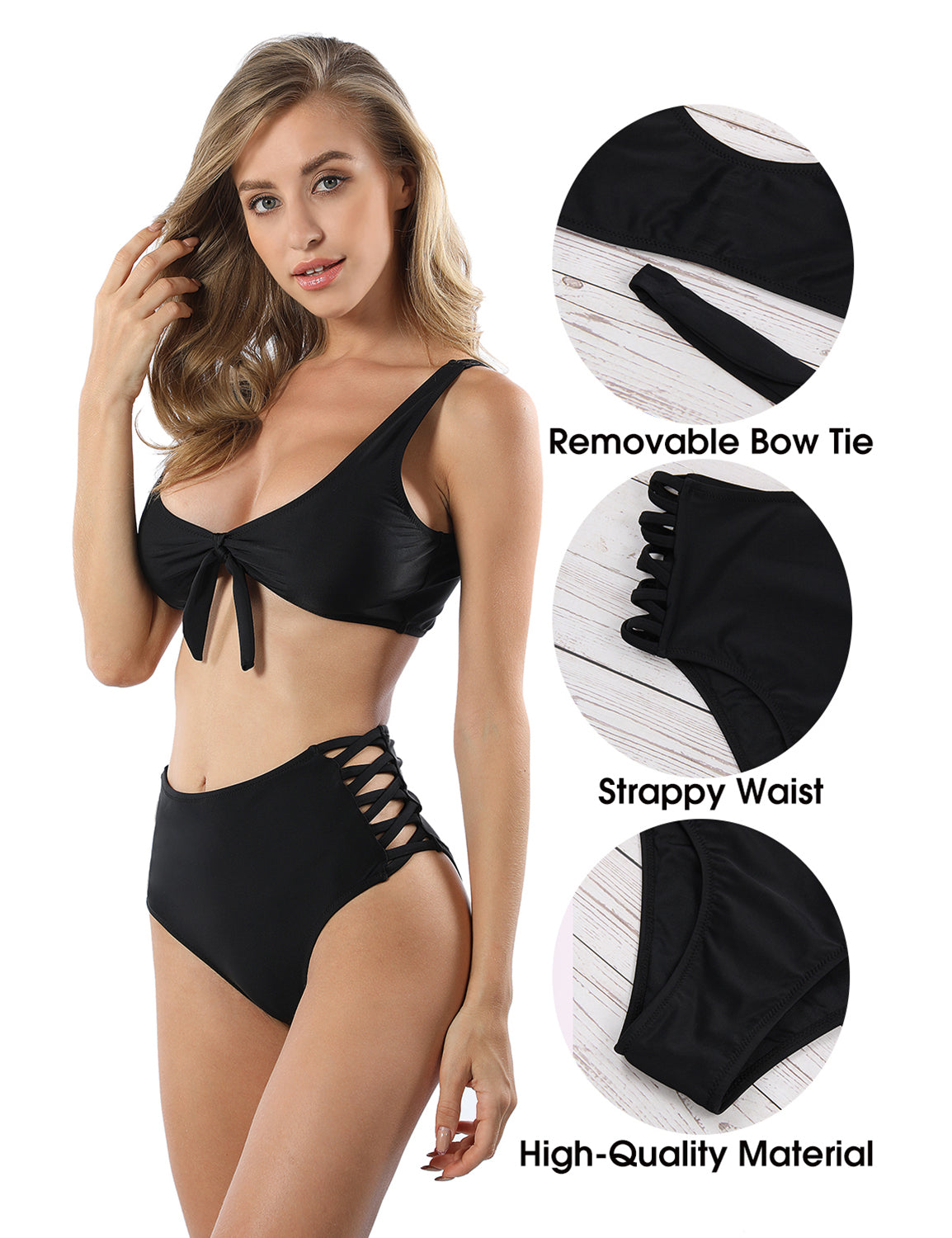 Knot Front Side High Waist Cut Out Bikini Set - Blooming Jelly