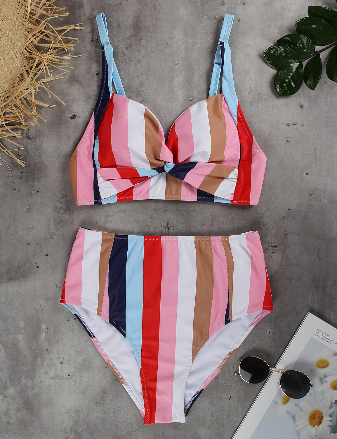 Blooming Jelly Women's High Waisted Swimsuits Full Coverage Bikini Set Two  Piece Bathing Suits Rainbow Swimwear with Twist
