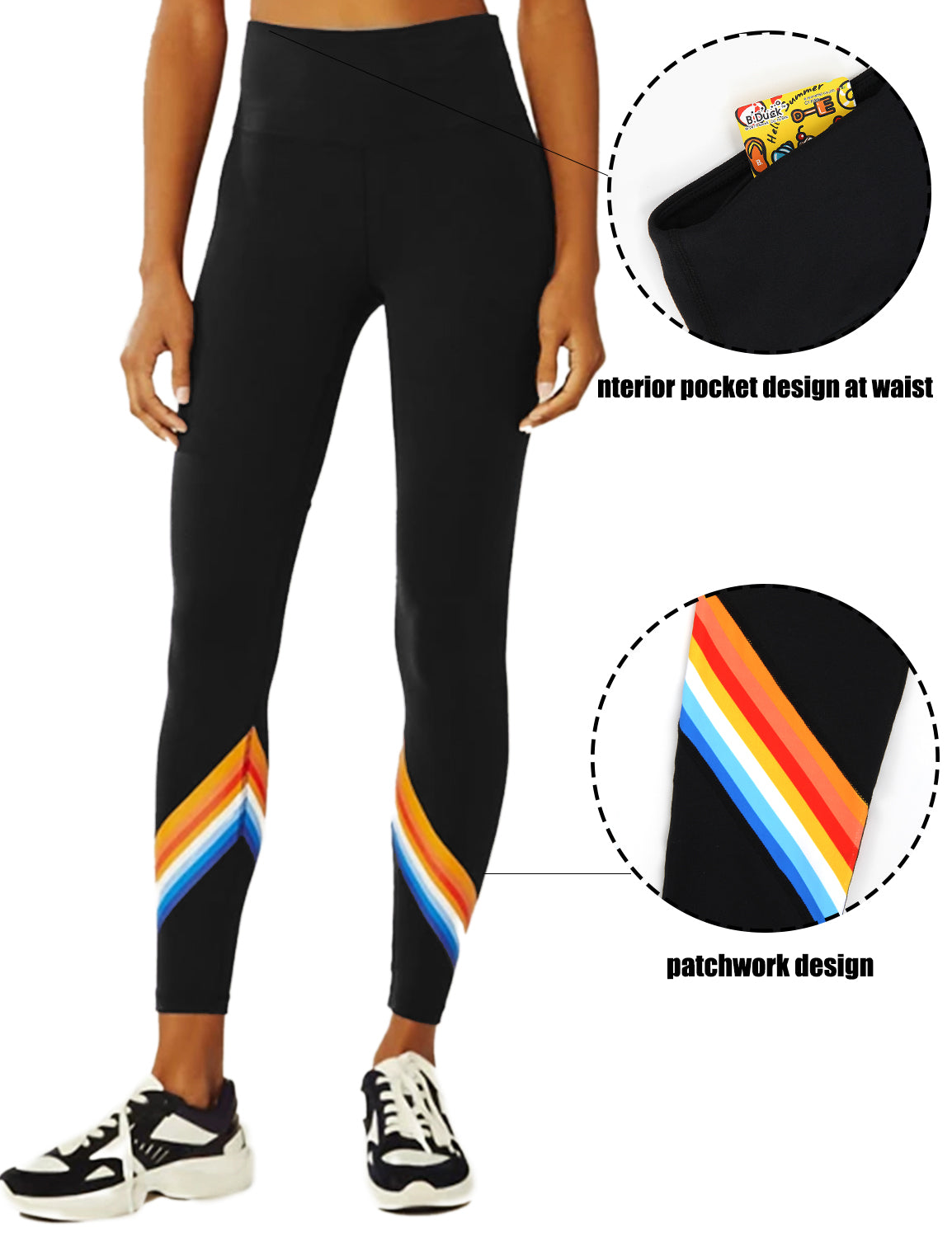 Blooming Jelly_Side Rainbow Stripe Patchwork Leggings_Colorful Rainbow Print_252124_02_Women Workout High Waist Outfits_Bottoms_Leggings