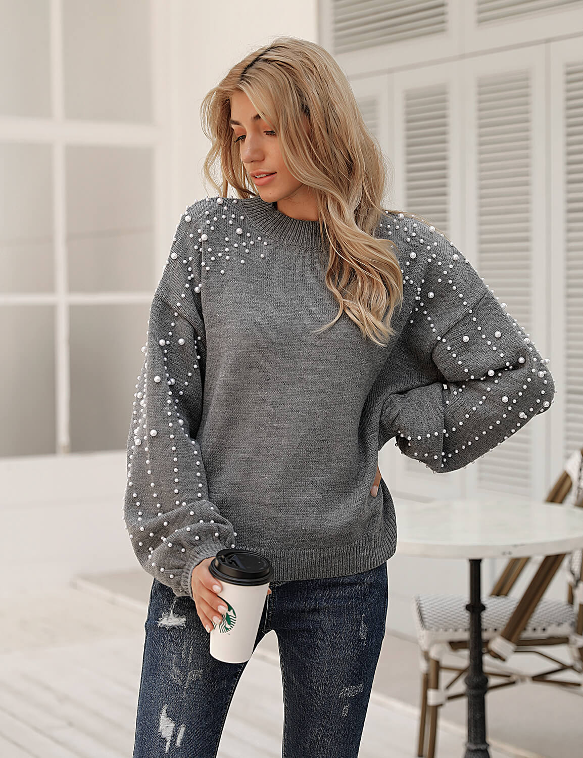 Sweater with 2025 pearl detail