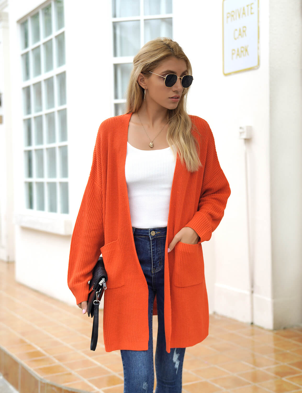 Womens long 2025 orange cardigan