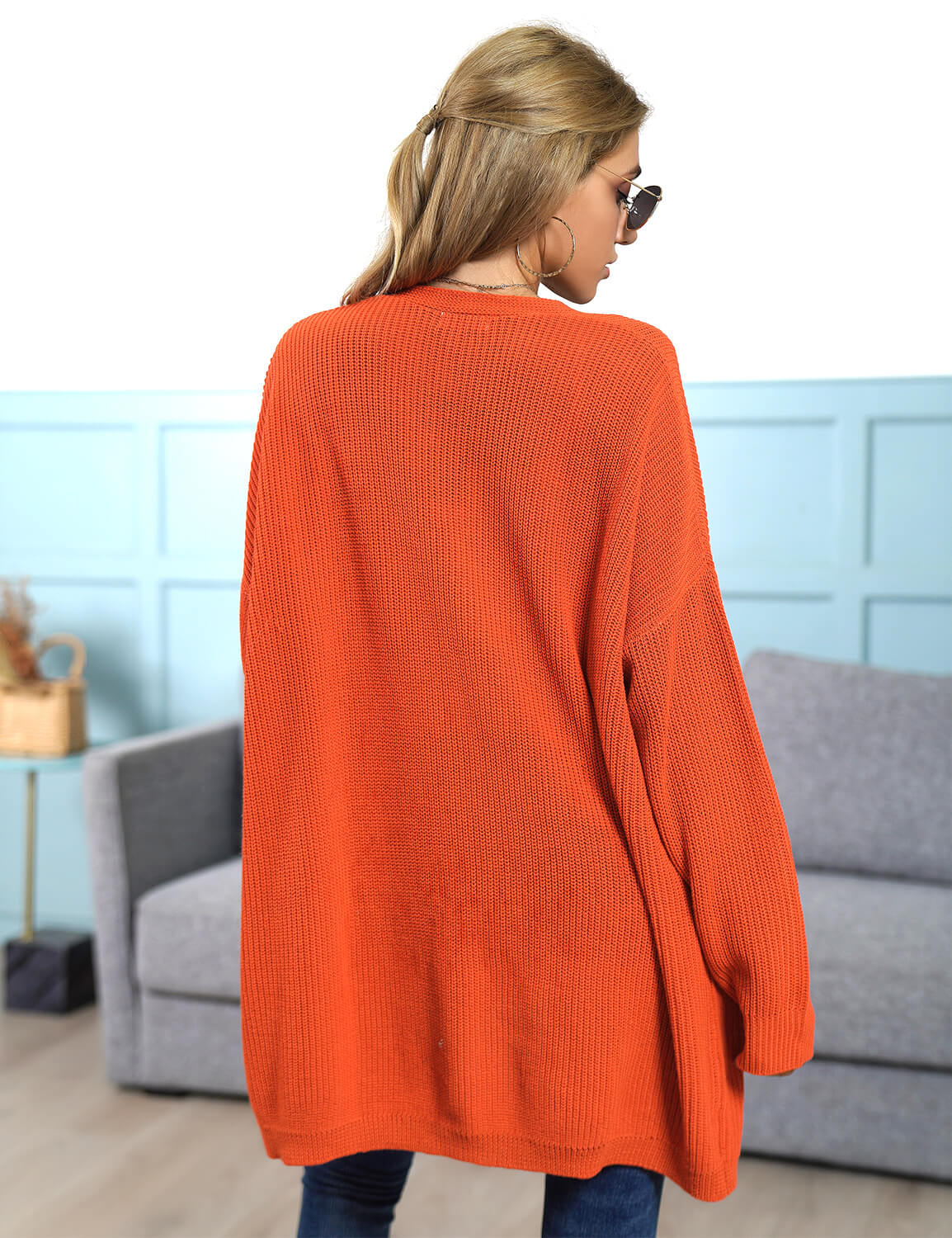 Womens long shop orange cardigan