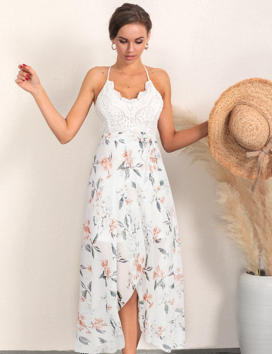 Romantic Lace Floral Print Maxi Dress