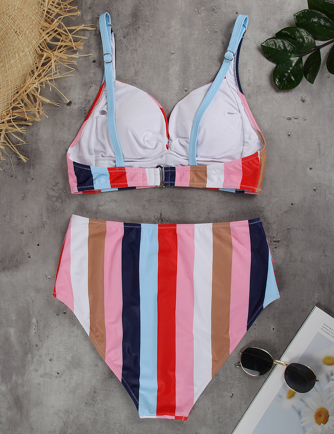 【Size Small】Colorful Stripe Twist High Waisted Bikini