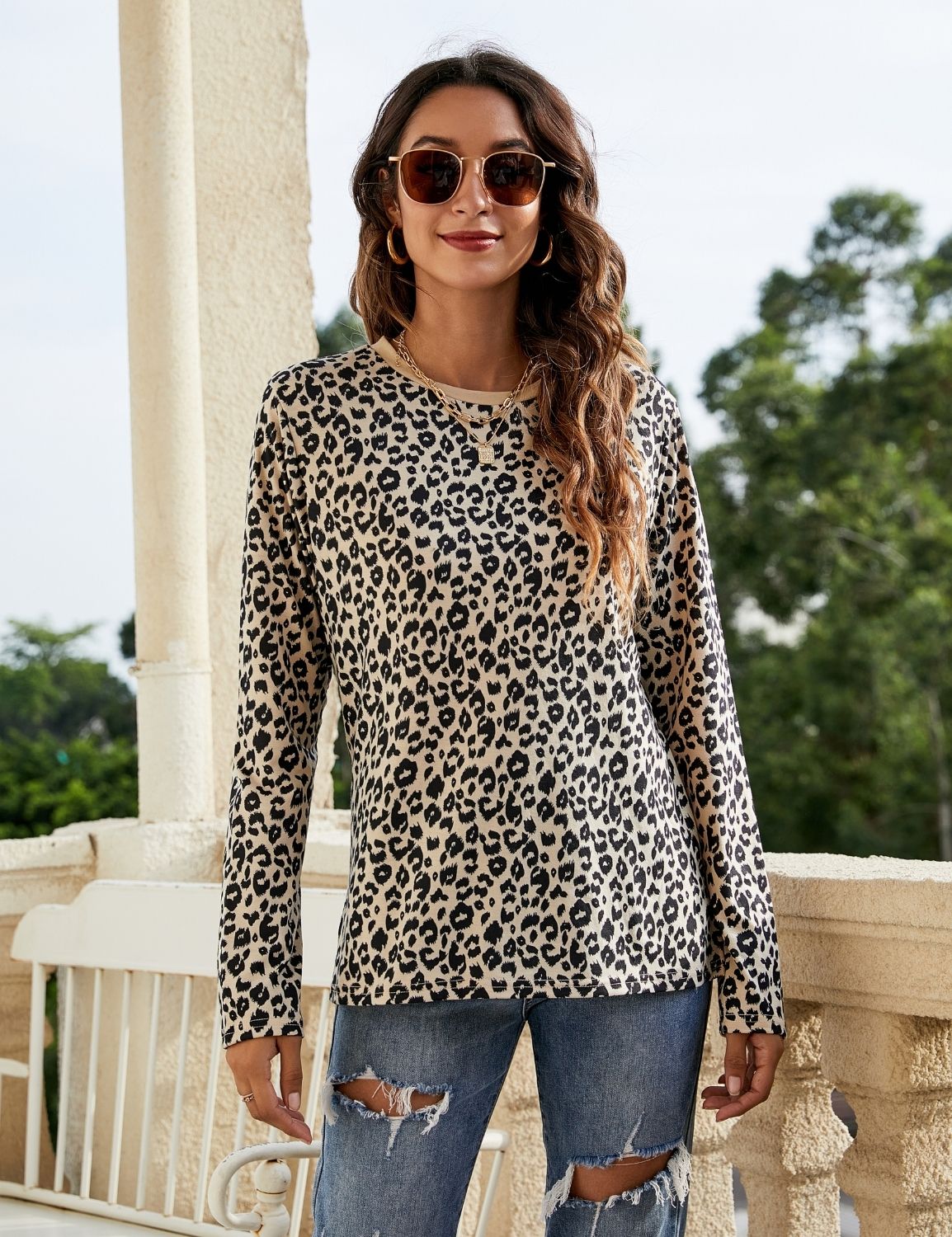 Wild Calling Long Sleeves Leopard T-Shirt