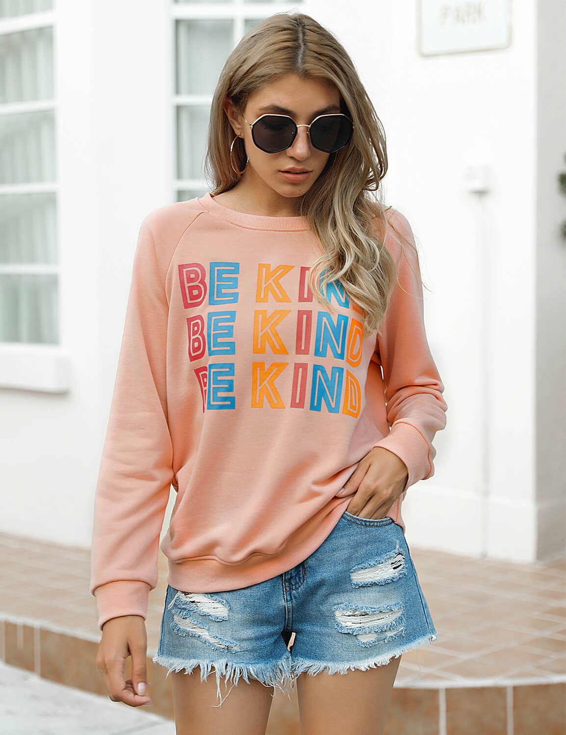 Blooming Jelly_Be Kind Letter Print Sweatshirt_Pink_304010_14_Cute Women Outdoor Autumn&Winter_Tops_Sweatshirt