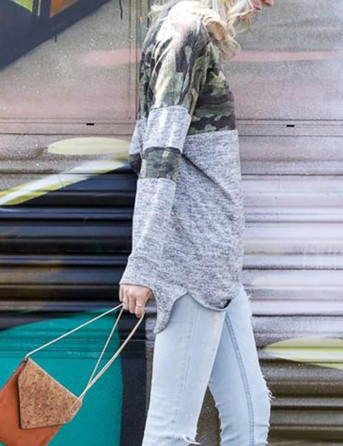 Oversized Camouflage Patchwork Pullover T-Shirt - Blooming Jelly