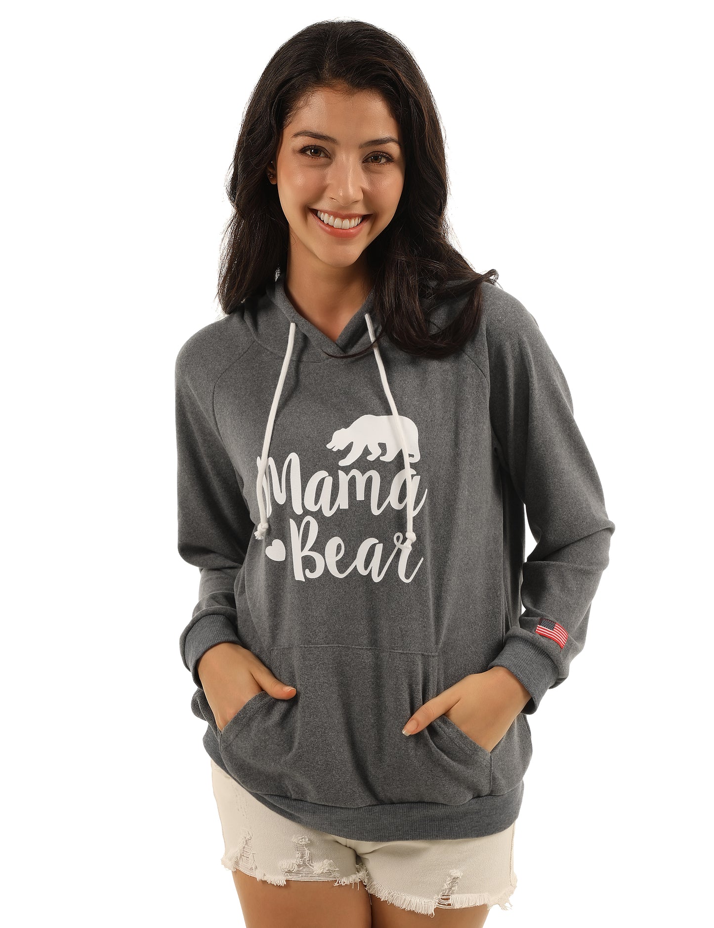 Cozy Mama Bear Print Pouch Pocket Hoodies - Blooming Jelly