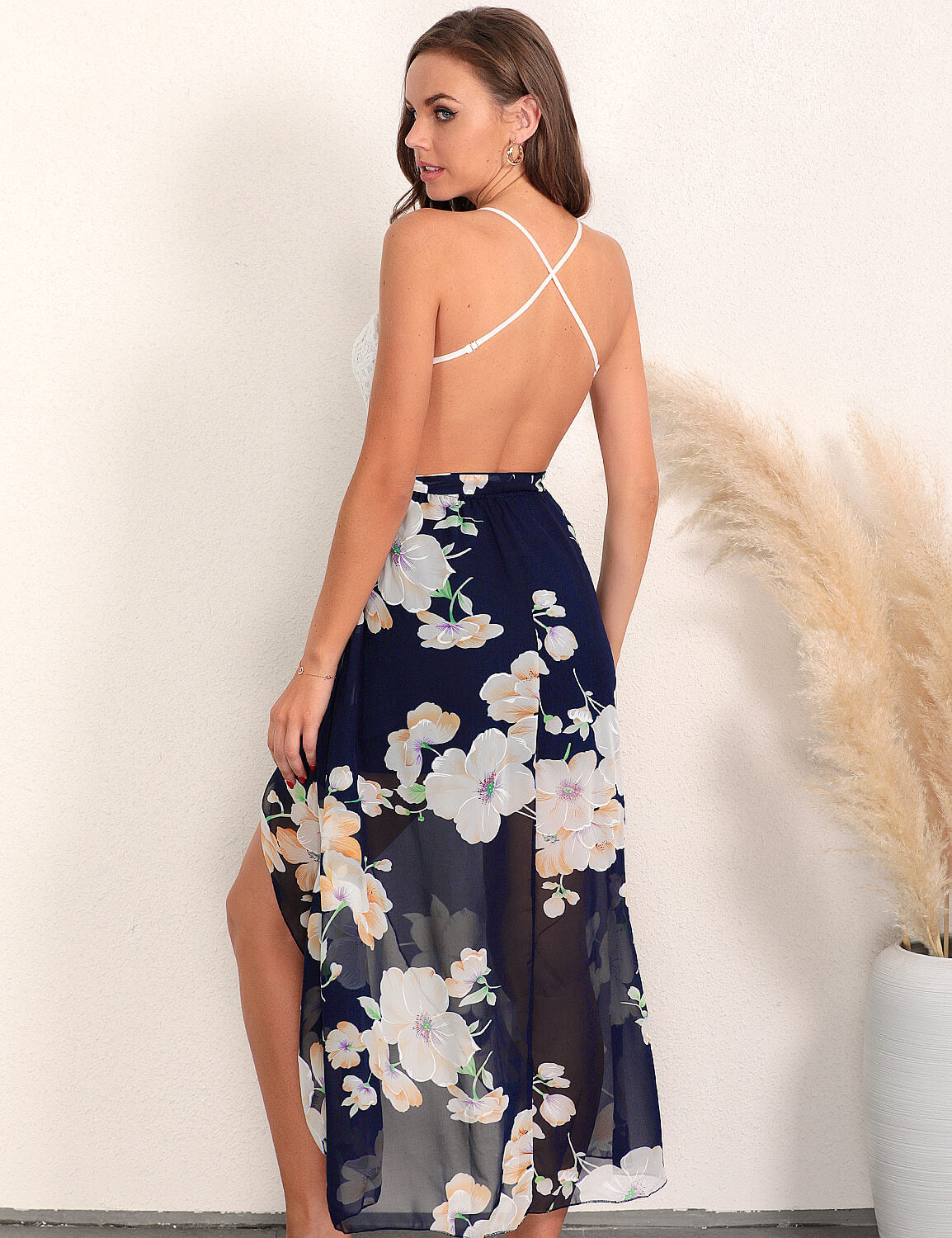 Flattering Open Back Floral Maxi Dress