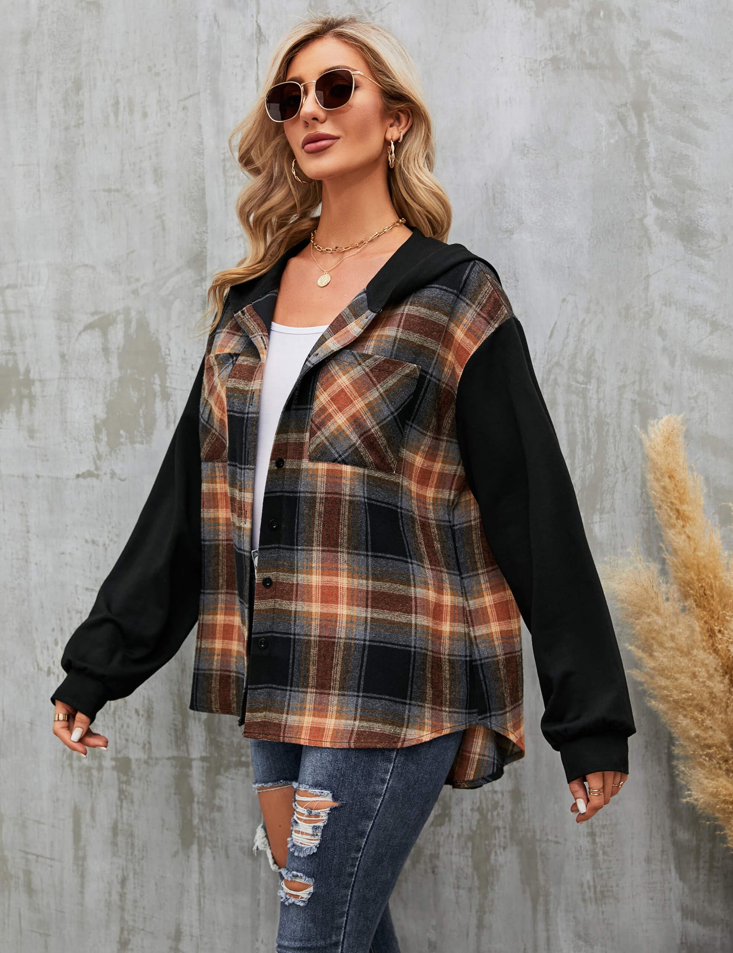 Hooded Plaid Flannel Casual Shacket