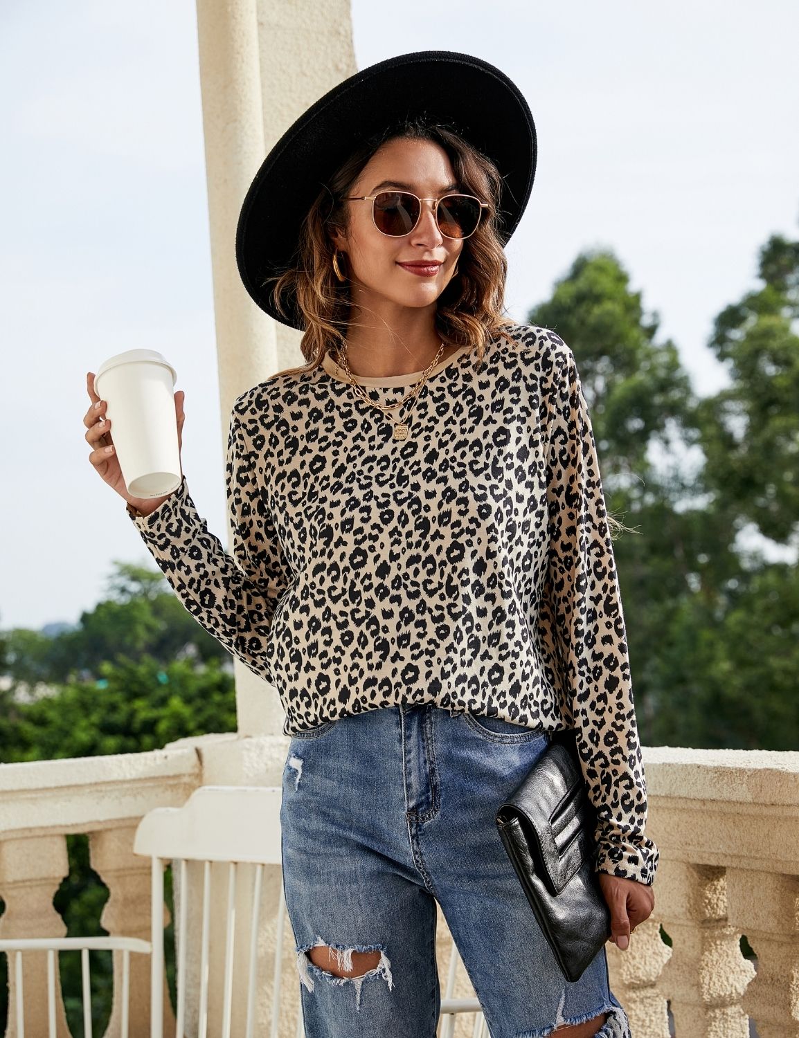 Wild Calling Long Sleeves Leopard T-Shirt