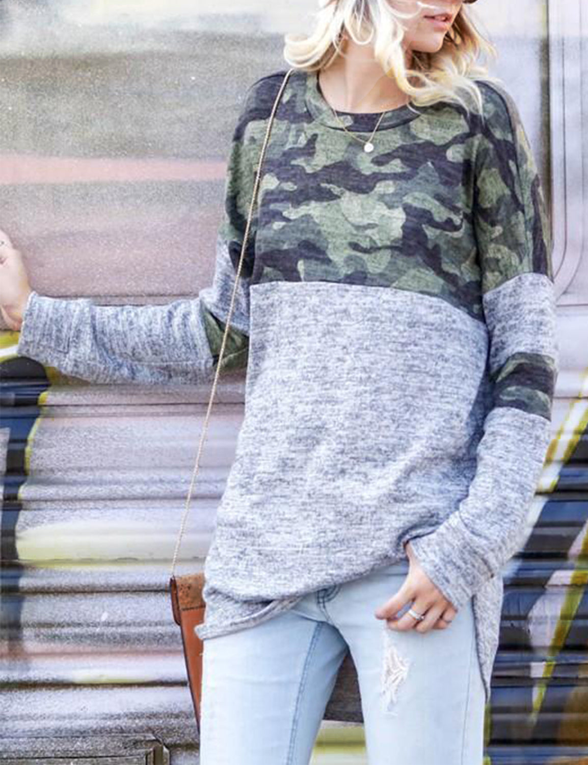 Oversized Camouflage Patchwork Pullover T-Shirt - Blooming Jelly