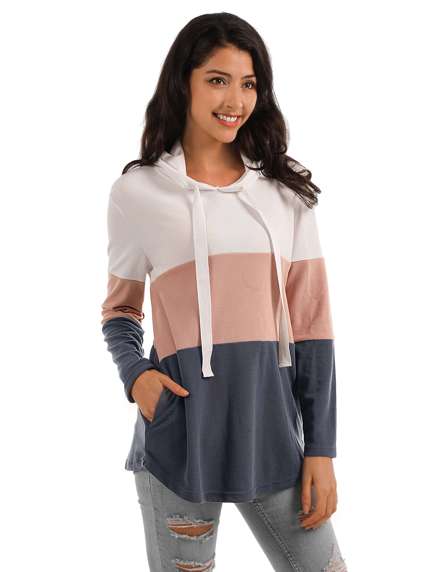 Fun Day Contrast Color Drawstring Hoodie - Blooming Jelly