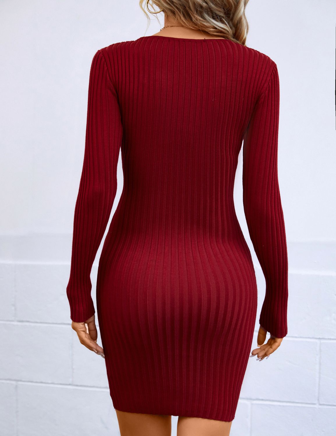 Long Sleeve Knitted Bodycon Sweater Dress