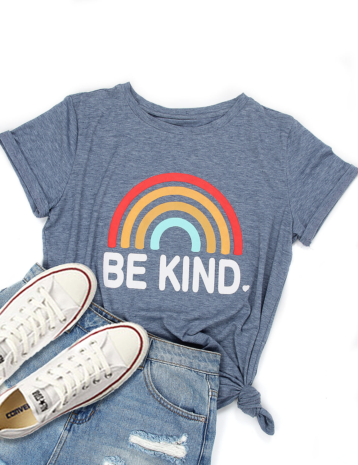 Be Kind Colorful Rainbow Print Soft T-Shirt - Blooming Jelly