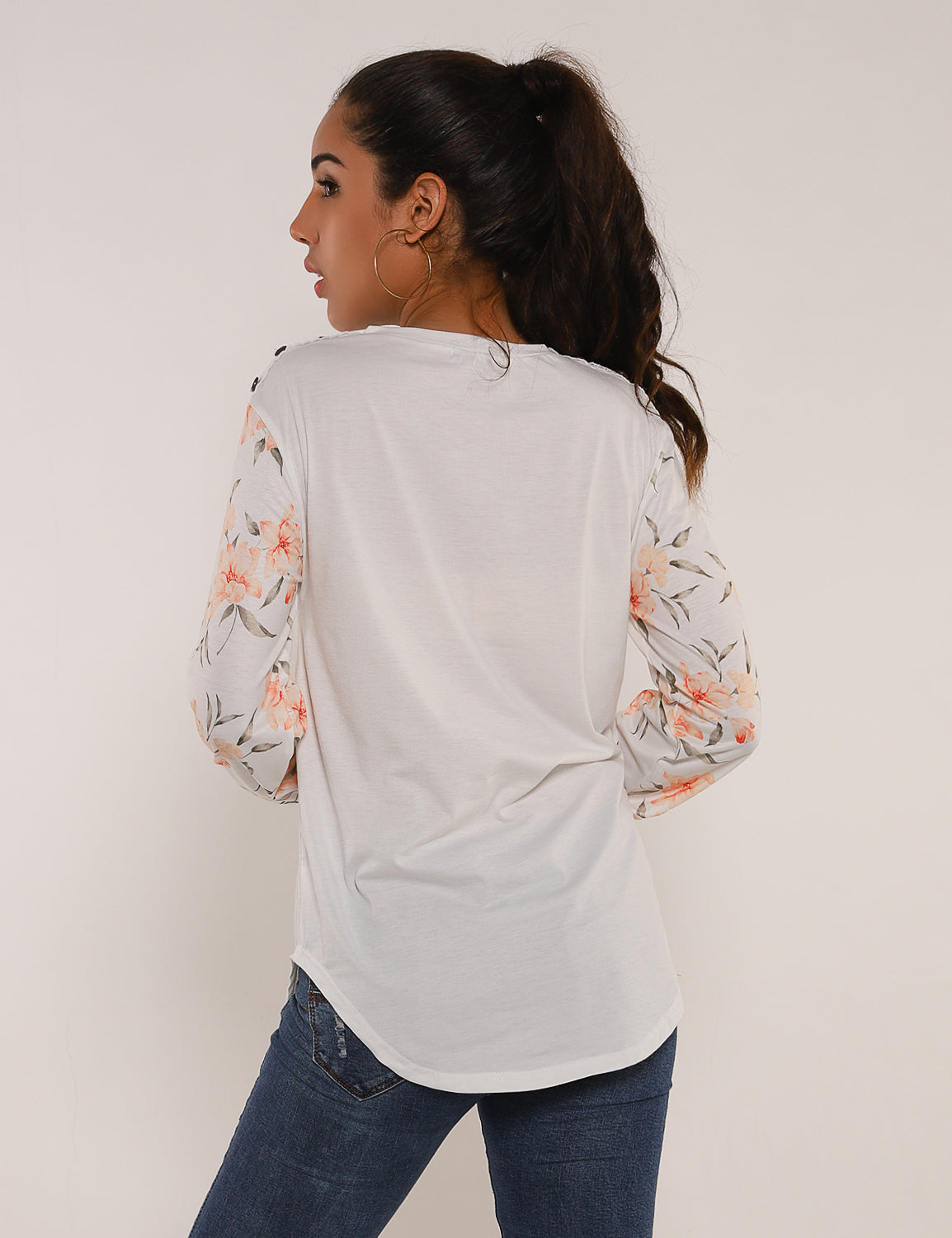 Graceful Floral Sleeves Drop Shoulder Sweatshirt - Blooming Jelly