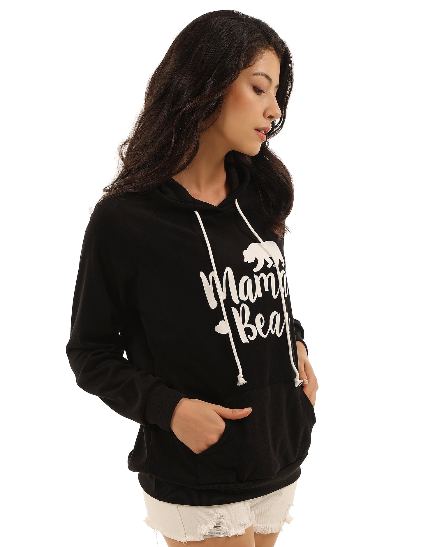 Cozy Mama Bear Print Pouch Pocket Hoodies - Blooming Jelly