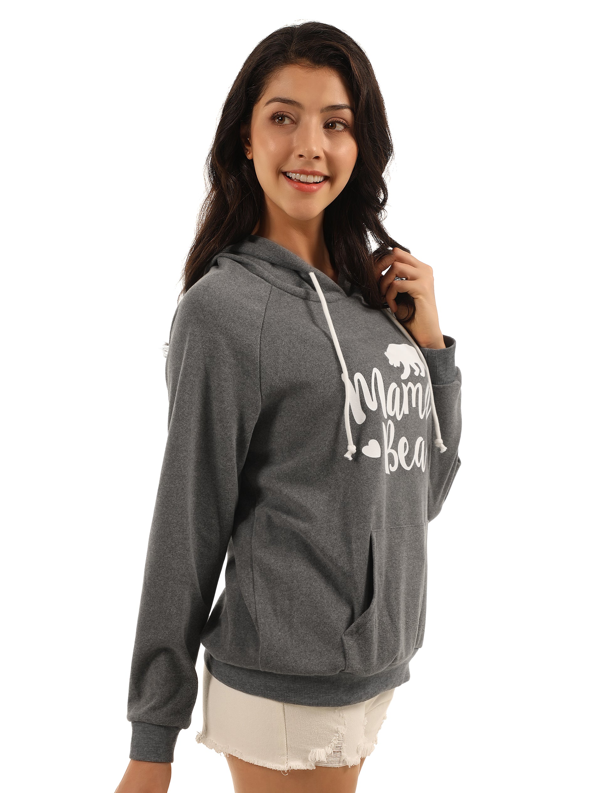 Cozy Mama Bear Print Pouch Pocket Hoodies - Blooming Jelly
