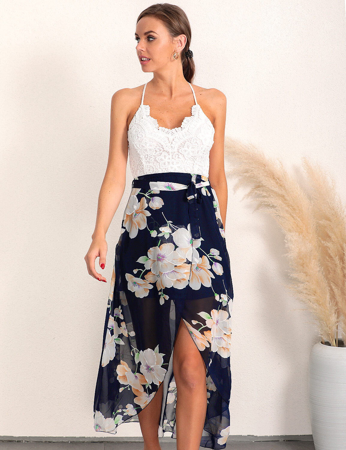 Floral open back top dress