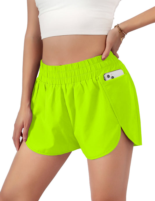 Green Yellow Athletic High Waisted Running Shorts