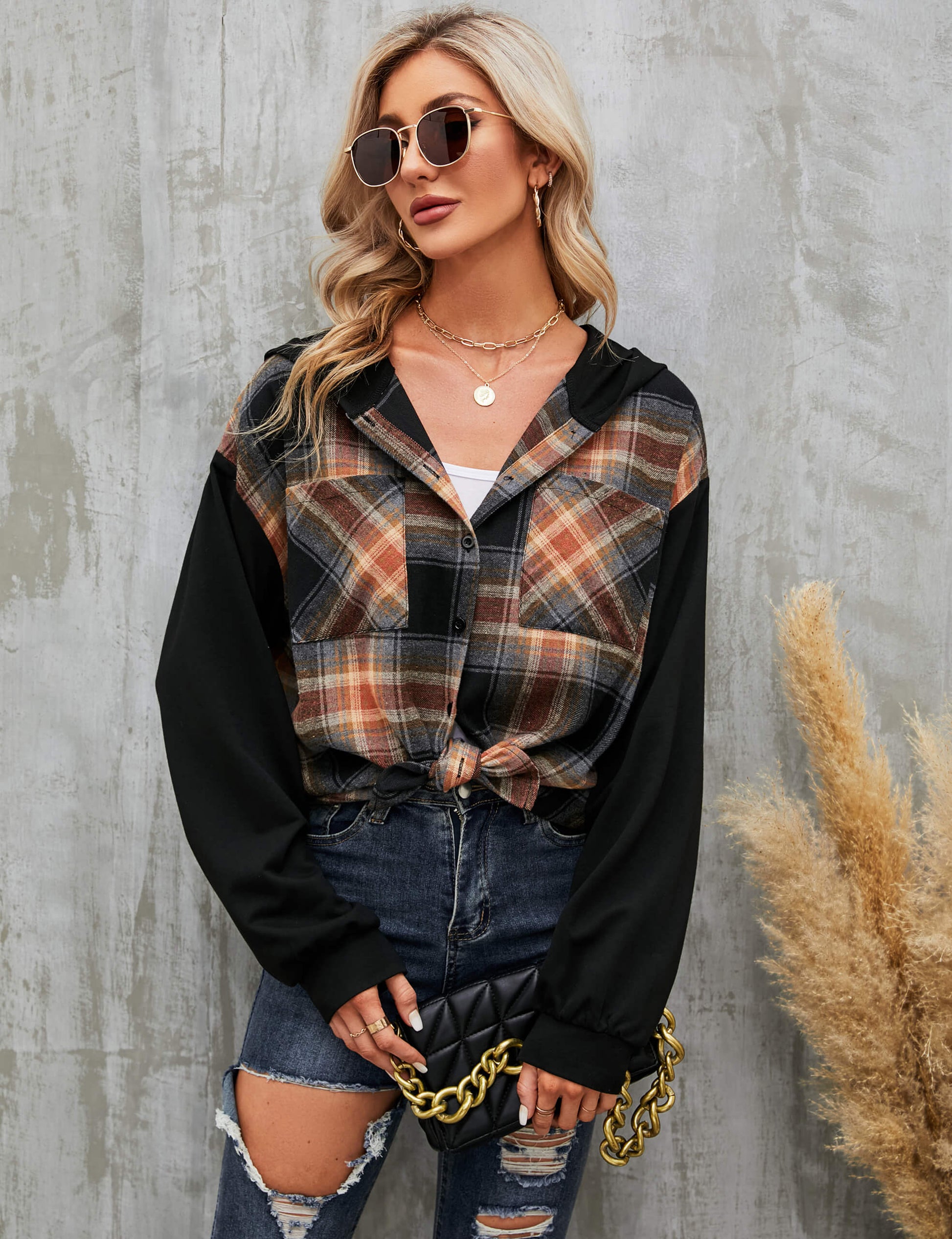 Blooming Jelly Tops Women's Casual Shirt-Style Jacket Flannel Shacket