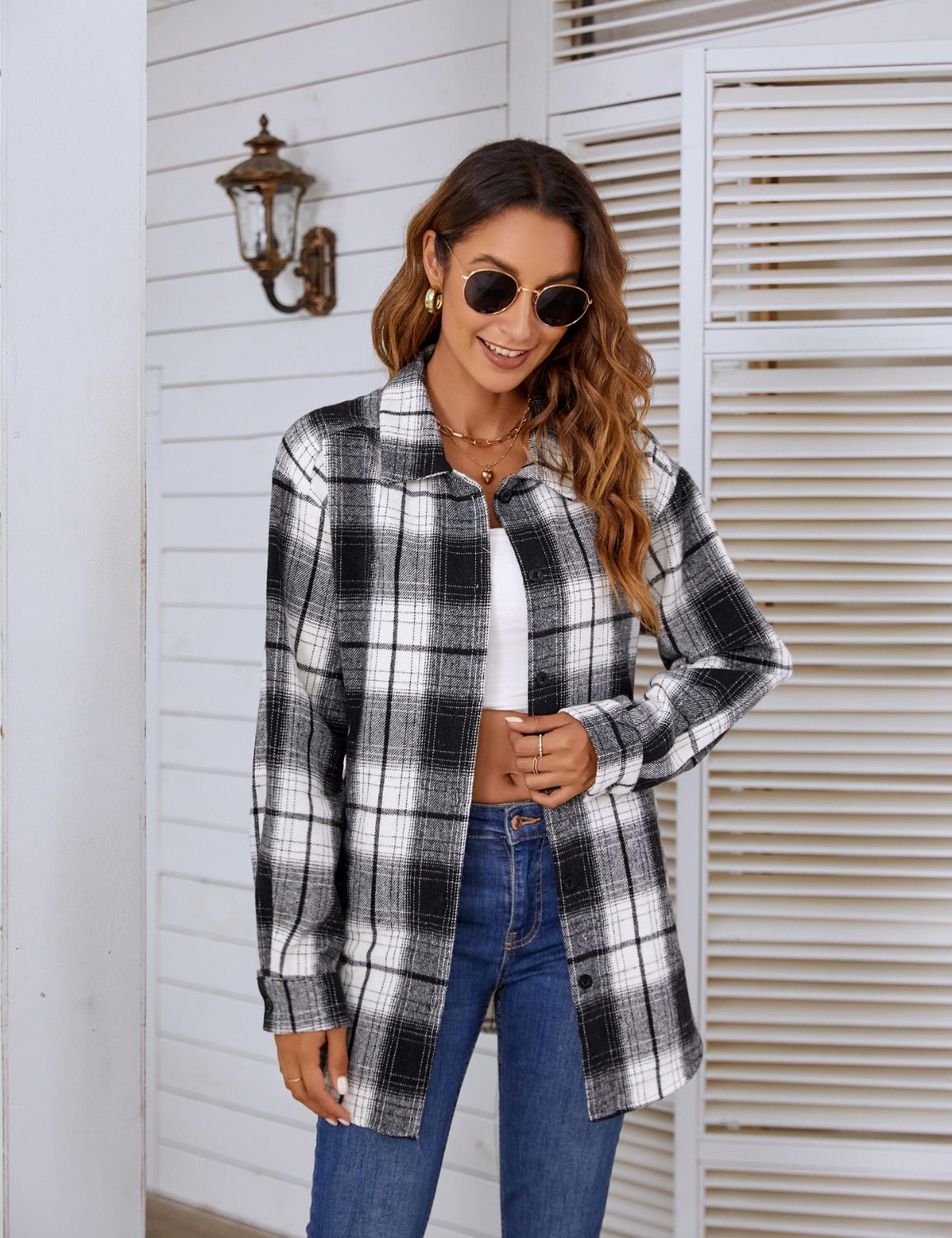 Blooming Jelly Tops Women's Casual Shirt-Style Jacket Flannel Shacket