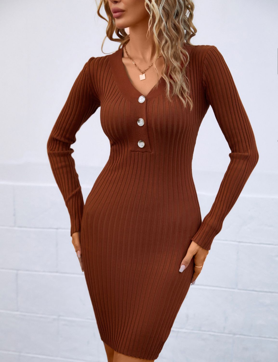 Long Sleeve Knitted Bodycon Sweater Dress