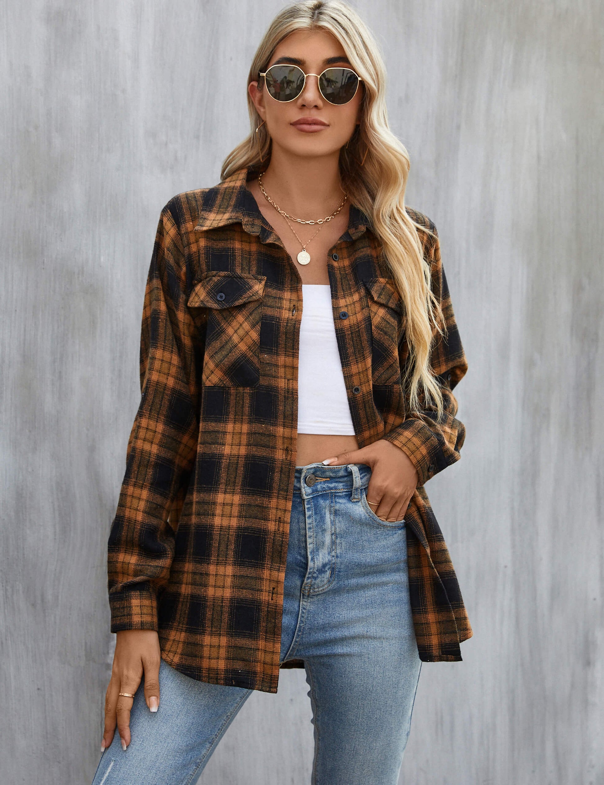 Blooming Jelly Tops Women's Flannel Oversized Shirt Shacket