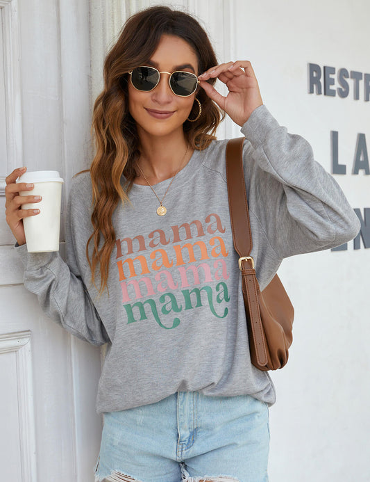 Cozy MAMA Letter Print Graphic Sweatshirt