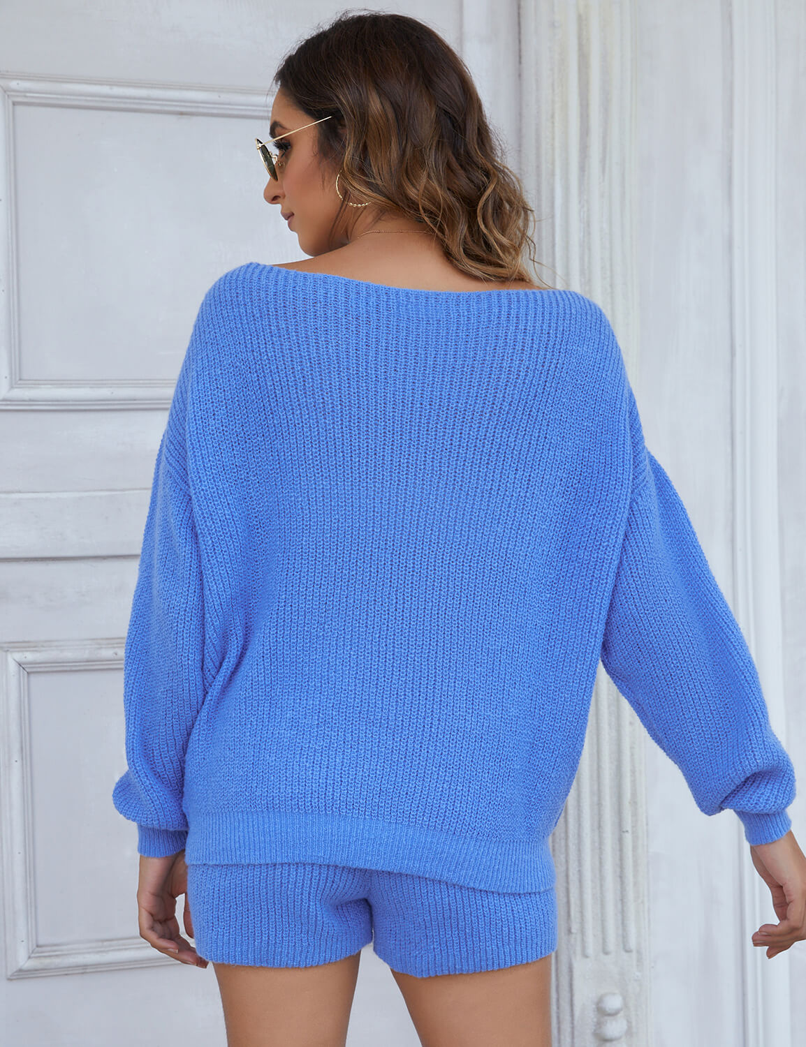 Off the Shoulder Chunky Royal Blue Sweater