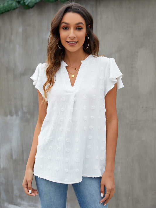Blooming Jelly Womens White Blouse V Neck Ruffle Sleeve Flowy